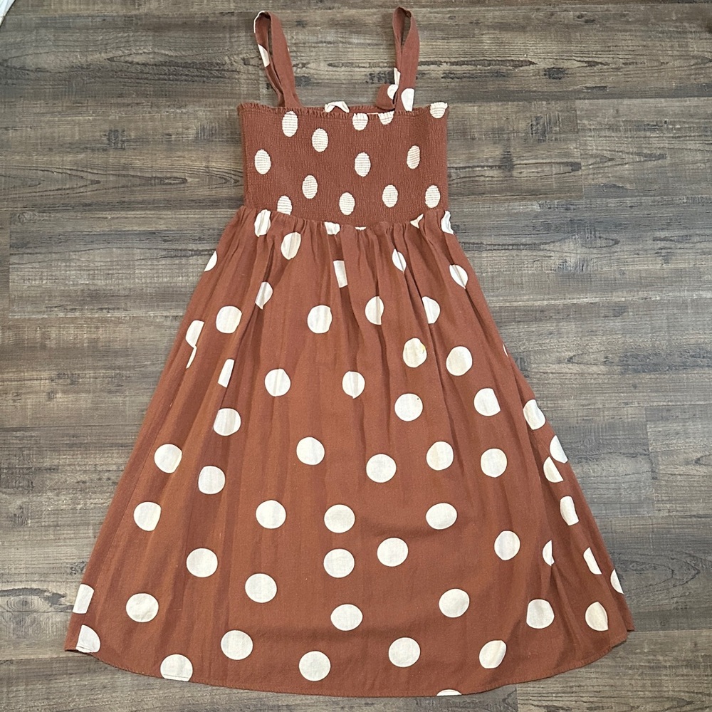 Altar'd State Brown and Cream Polka Dot Midi Dress